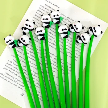 Гелевая ручка в форме панды, Бамбуковая ручка для подписи, Мультяшный Силикон, 0,5 мм, Черная ручка для письма, Канцелярские принадлежности для студентов, Подарки