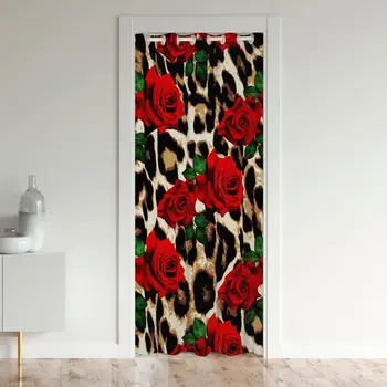 Дверные занавески с цветочным принтом Леопарда Гепарда Розы, шкаф Noren для спальни, гостиной, Затемняющая Дверная крышка, Люверс, Разделительная занавеска