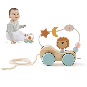 Деревянный ребенок, волочащий звезды, Луну, автомобиль, буковые игрушки для малышей, Игрушки Монтессори, Игрушки для координации рук, Украшения ручной работы, подарки