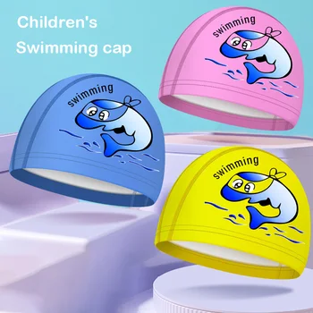 Детская шапочка для плавания, детская шапочка для плавания, шапочка для плавания с искусственным покрытием, милая мультяшная защита ушей, шапочка для плавания в бассейне, шапочка для купания