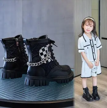 Детские ботинки для верховой езды в стиле ретро 2023, Зимние ботильоны, Модная повседневная обувь для девочек, высококачественные Кожаные ботинки для мальчиков