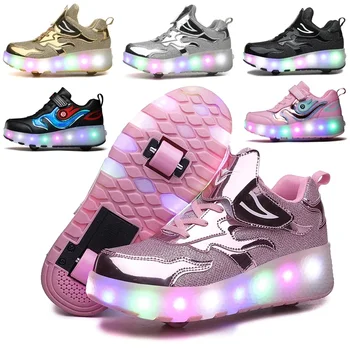 Детские роликовые коньки Обувь на буксирных колесах Светящаяся Модная детская спортивная обувь Повседневное катание на коньках Кроссовки со светодиодной подсветкой USB для детей