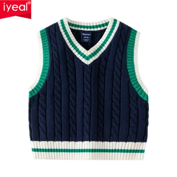Детский свитер IYEAL, майка, новинка осени 2023 года, модный свитер для мальчиков с V-образным вырезом, корейский выпуск, детский свитер