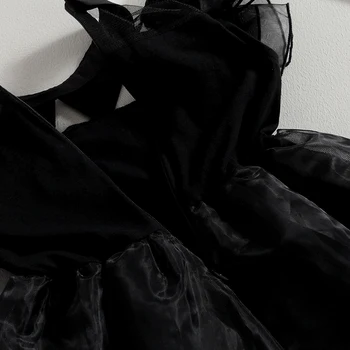 Детское Платье Принцессы На Хэллоуин Для Маленьких девочек, Черное Платье-пачка С Развевающимися рукавами и воротником-лацканом, Многослойное Платье-пачка Из Тюля Трапециевидной формы