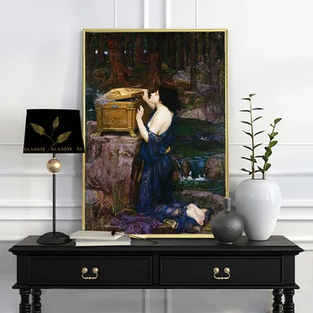Джон Уильям Уотерхаус Антикварный выставочный плакат Pandora Холст Картина Художественная печать Настенная картина Декор