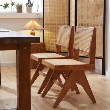 Дизайнерский обеденный стул из ротанга, деревянный стул для гостиной в европейском саду, мебель для ресторана, балкон Sillas De Comedor