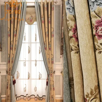 Европейские высококачественные шенилловые жаккардовые плотные шторы для гостиной, спальни, французское окно, индивидуальные изделия