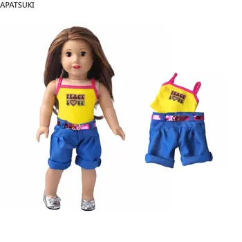 Желтый Синий Комплект одежды для модной куклы Peace Love Fashion для 18-дюймовой американской куклы, топ, жилет, пояс, Шорты, Наряды, аксессуары для кукол для девочек 1/4 дюйма