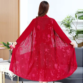 Женская верхняя одежда Шаль Кардиган средней длины 2023 Летнее мамино пальто Свободная солнцезащитная одежда Женская сетчатая накидка Тонкая куртка