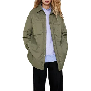 Женская Зеленая хлопчатобумажная куртка 2023, Зимняя мода, Японские женские Повседневные длинные парки Оверсайз, женская однобортная верхняя одежда
