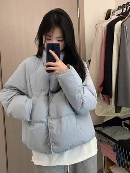 Женская зимняя Корейская спортивная куртка для активного отдыха, легкий короткий пуховик, женский пуховик с длинным рукавом и воротником-стойкой на молнии