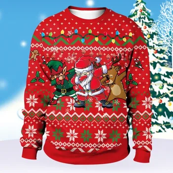 Женская новинка весны 2023 Года С цифровой печатью, Рождественский Вязаный свитер с круглым вырезом, платье для пары, Модные Милые Дизайнерские цветные джемперы