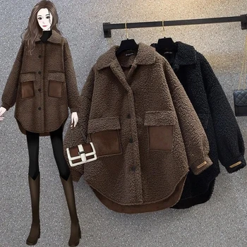 Женская одежда большого размера Осень Зима Утолщенное пальто из овечьей шерсти С чувством дизайна в Гонконгском стиле Теплая куртка Женское Корейское пальто