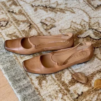 Женская повседневная обувь на плоской подошве, Весенние Новые Модельные туфли с квадратным носком, Брендовые Дизайнерские Элегантные Прогулочные сандалии Zapatillas Mujer