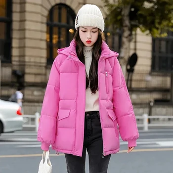 Женская свободная зимняя куртка с капюшоном 2023 года, новая Пуховая хлопчатобумажная одежда, Корейские короткие студенческие парки, теплая верхняя одежда из плотного снега
