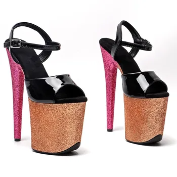 Женские босоножки на высоком каблуке нового цвета с искусственным верхом 20 см/ 8 дюймов, Пикантные модельные туфли для шоу и танцев на шесте 046