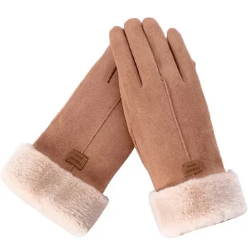 Женские перчатки, зимние теплые толстые пушистые рукавицы на весь палец, спортивные рукавицы с сенсорным экраном для девочек, перчатки для вождения, лыжные перчатки для верховой езды