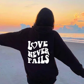 Женские толстовки Love Never Fails, Вдохновляющие Модные эстетичные толстовки с капюшоном в стиле Tumblr, 100% Повседневный джемпер