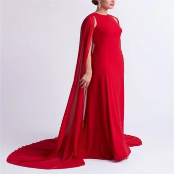 Женские элегантные красные вечерние платья MULONG из Саудовской Аравии, платье для выпускного вечера длиной до пола с круглым вырезом, вечернее платье без рукавов с накидкой