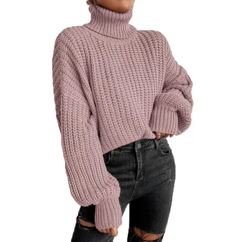 Женский свитер оверсайз с высоким воротом и длинным рукавом, повседневный пуловер свободного кроя из рубчатого трикотажа, однотонные топы белого цвета, цвета хаки, красного, черного, зеленого цветов.