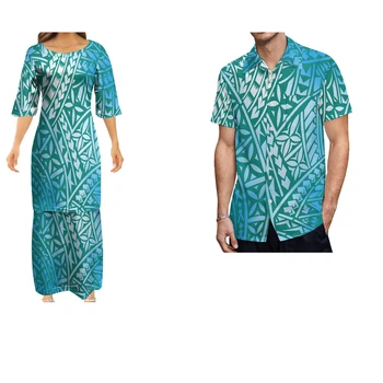 Женское платье в стиле ретро с цветочным узором в стиле полинезии, изготовленное на заказ, мужская рубашка, костюм для пары, высококачественная летняя длинная юбка