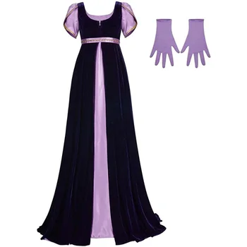 Женское платье на Хэллоуин, светло-лавандовое платье, средневековое платье для чаепития в стиле регентства, длинная юбка, костюм для выступления на сцене, перчатки, пояс