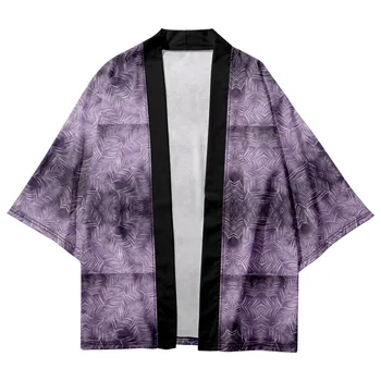 Женщины Мужчины Harajuku Фиолетовое Кимоно Самурая Косплей Блузка Юката Одежда Плюс Размер Свободный Японский Халат Кардиган