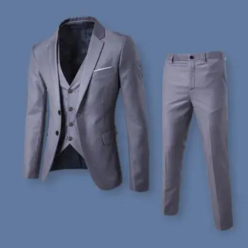 Жилет, пальто, брюки, комплект мужского официального делового костюма, Приталенное пальто, брюки против морщин, жилет для офисных встреч, свадеб, однотонный