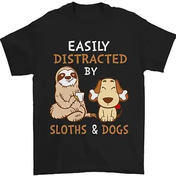 Забавная мужская футболка с СДВГ, которую легко отвлекают собаки и ленивцы, 100% Хлопок