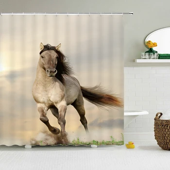 Занавеска для душа с лошадью и животными, водонепроницаемая ткань, занавеска для душа из полиэстера, занавеска для душа, украшение для дома, 180x200 см, с крючком