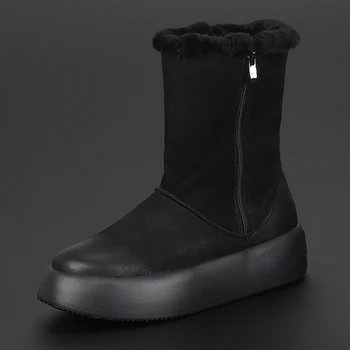 Зимние Новые Теплые мужские ботинки на овечьем меху, Зимние ботинки на платформе, Хлопковые ботинки с подъемом, Повседневные Универсальные мужские ботинки до середины икры