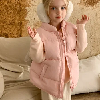 Зимний детский жилет в корейском стиле, толстый теплый жилет для девочек, верхняя одежда без рукавов, пальто розового цвета