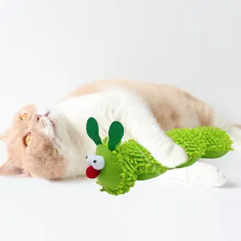 Игрушка для развлечения кошек Устойчивая к укусам Игрушка для кошек Плюшевая Зеленая гусеница с Кошачьей мятой Улучшает Сцепление, Защищает мебель.