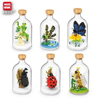 Игрушки-жуки, строительные блоки в сборе, Пчела, Божья коровка, богомол, Бабочка, насекомые, Микроживотные, 3D-модель, развивающая игрушка для детей