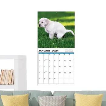 Календарь гадящих собак на 2024 год, Призывы природы для собак, Ежемесячный календарь с января 2024 по декабрь 2024, Календарь забавных собак, подарки с кляпом во рту, Забавные