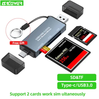 Кард-ридер SKOWER 2024 USB 3.0 и Type C для SD Micro TFCF MS CCD Кард-Ридер для Портативных ПК Аксессуары для Чтения SD-карт Smart Memory