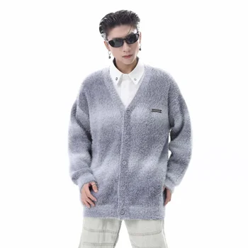 Кардиган, вязаное пальто, V-образный вырез, Мужская и женская прошивка в ту же полоску, высококачественный мягкий свитер в тон, Японское ретро, Свободный повседневный стиль
