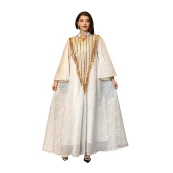 Кафтан Марокканское платье с расклешенными рукавами Вышивка Шифоновое кружево Блестки Кисточка Роскошные платья Дубая Мусульманское вечернее платье Саудовской Аравии
