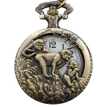 Кварцевые карманные часы с тотемом зодиакального животного с тиснением в виде полой обезьяны, винтажные часы на цепочке, мужские и женские ожерелья, подарочные часы