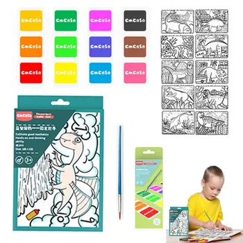Книжка-раскраска акварелью, Книги по акварели, Милая книжка для рисования акварелью, Карманная книжка для рисования красками и кистью для детей 3