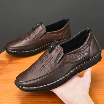 Кожаная обувь Мужские Повседневные кроссовки Удобная Обувь для вождения Дышащие Кожаные Лоферы Мужская обувь