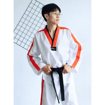 Корейская форма для тхэквондо, Добок с V-образным вырезом, белая форма, Тхэквондо, боевые искусства ММА, каратэ, Дышащая полоса