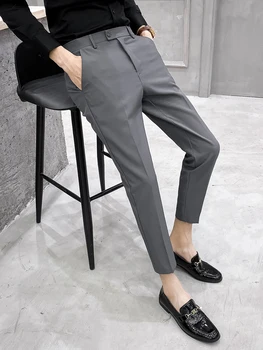 Корейские мужские платье костюм брюки хлопок повседневные стрейч Мужские брюки длинные прямые высокое качество сплошной цвет плюс брючный костюм размер Z21