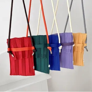 Корейские Простые Вязаные сумки через плечо, Женская Органная Плиссированная Мини-сумка через плечо, Женская Складная сумка на длинных ремнях для телефона.