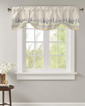 Короткая оконная штора с цветами лаванды в богемном стиле, Регулируемый балдахин для штор на окна гостиной и кухни
