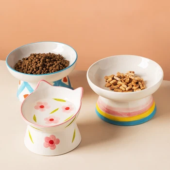 Кошачья миска Керамическая миска для домашних животных с высокими ножками Защищает шейку матки Кошачья миска для риса Кошачья миска для воды Собачья миска с наклонным ртом