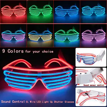 Красочные светодиодные очки Загораются Управление звуком EL Wire Очки с затвором 3 Режима Мигающие Солнцезащитные очки Принадлежности для костюмированной вечеринки на Хэллоуин