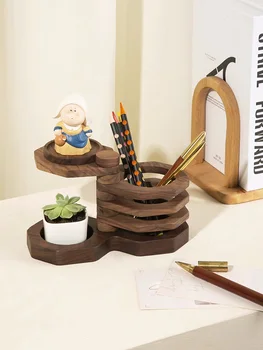 Креативный настольный деревянный ящик для ручек в виде сот, стационарный ящик для хранения в кабинете, органайзер для вращающегося стола из черного ореха