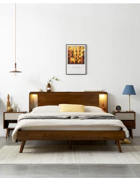 Кровать из цельного дерева импортного производства, ясень, скандинавская двуспальная кровать 1,8 м, взрослая кровать 1,5 м.