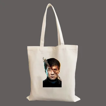 Крутая сумка через плечо Джеки Чана, Студенческая женская сумка, Многоразовые хозяйственные сумки, холщовая сумка-тоут, ручные сумки для покупок
